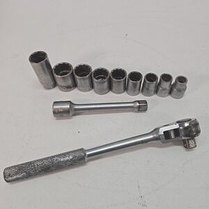 Vintage Action Tools 1/2" Drive Socket Set Ratchet Extension & 9 Sockets USA